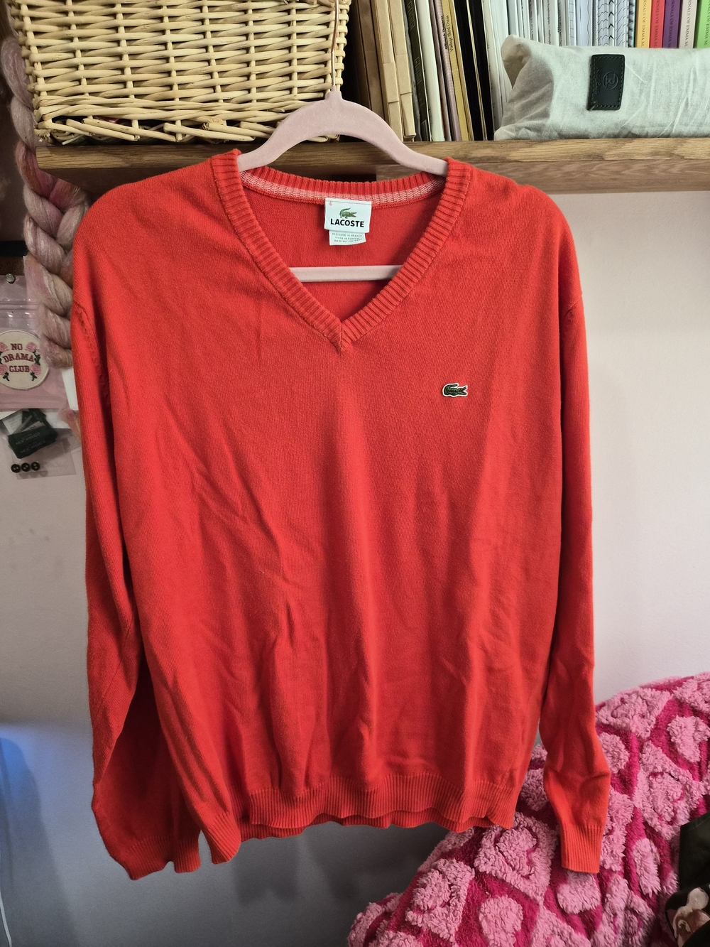 Lacoste Men's Bright Red V-Neck Cotton Sweater
